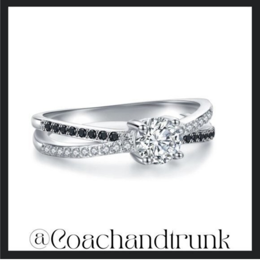 Sterling Silver Black Spinel & White Zirconia Channel Set Bypass Ring Size 8
